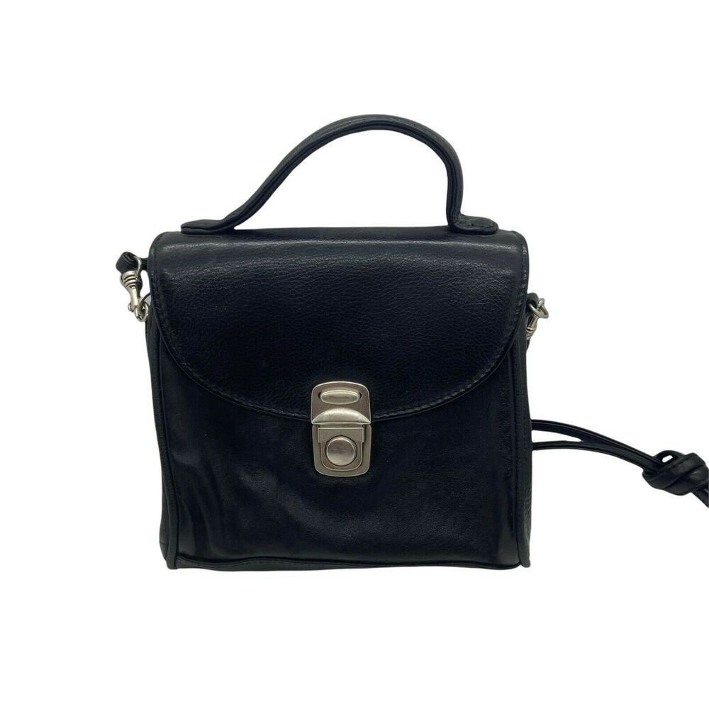 Retro Mini Crossbody Bag Vintage 1990s Women's Black Leather Removable Strap